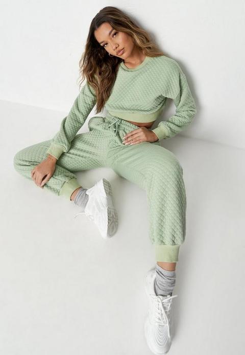 Sage Quilted Sweatshirt And Joggers Co Ord Set, Green