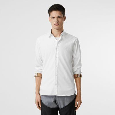 Camisa En Popelina De Algodón Elástico (blanco) - Hombre | Burberry