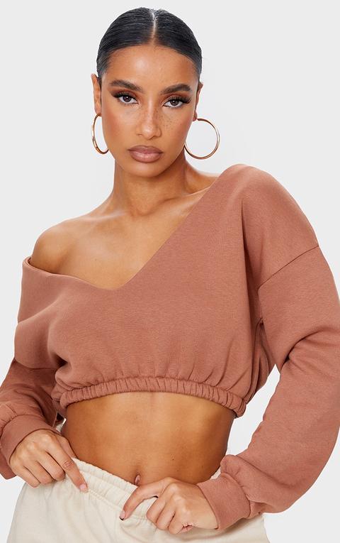 Camel Crop Off Shoulder Sweater