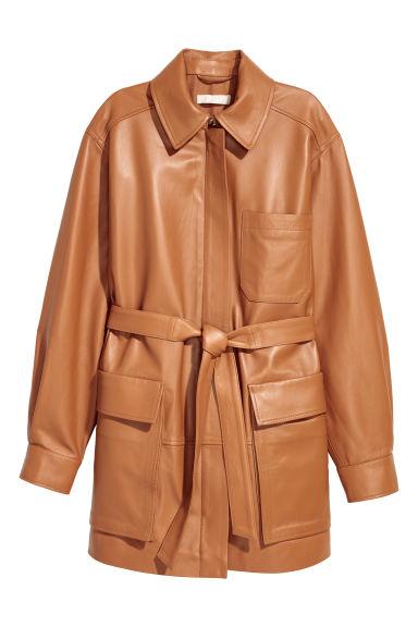 Leather Jacket With A Tie Belt