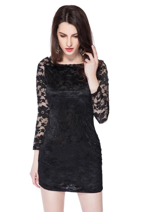 Slash Neck Solid Color Lace Dress