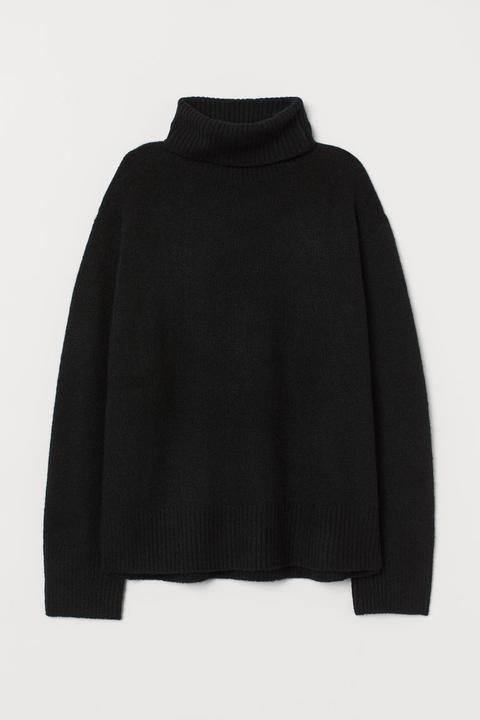 Knitted Polo-neck Jumper - Black