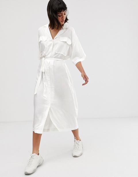 Weekday Pocket Detail Midaxi Dress In White