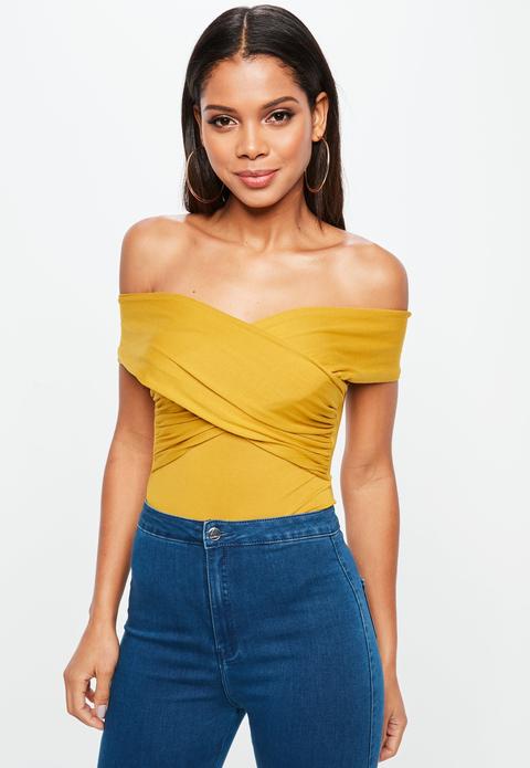 Mustard Wrap Cut Out Side Bodysuit