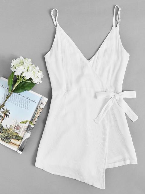 Surplice Knot Side Pleated Cami Romper