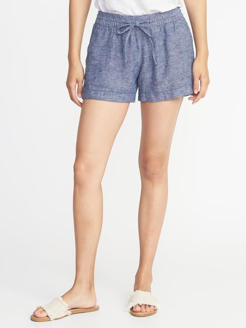 old navy mid rise linen blend shorts