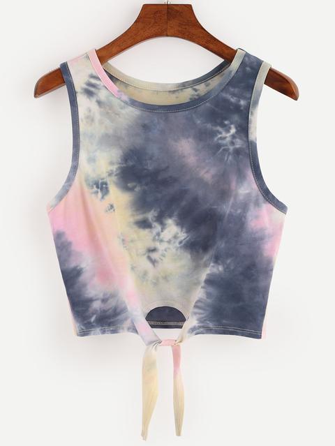 Tie-dyed Tie Front Tank Top