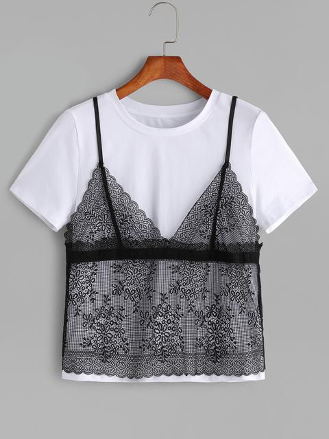 T-shirt 2 In 1 In Pizzo Floreale