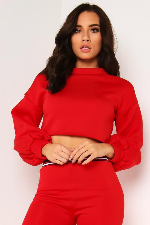 Red Balloon Sleeve Cropped Sweatshirt