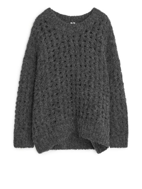 Lace Knit Oversized Wool Jumper - Grey