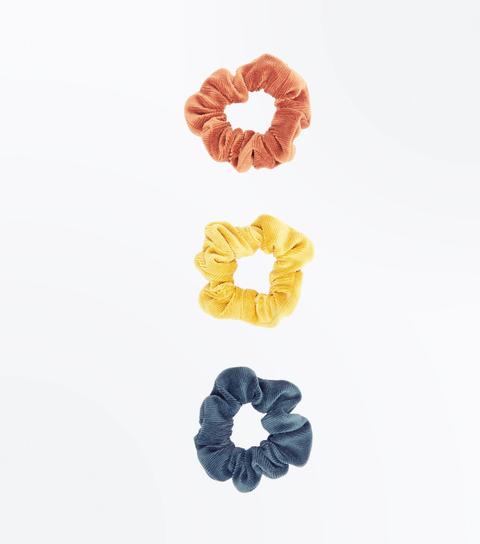 3 Pack Multicoloured Corduroy Scrunchies New Look