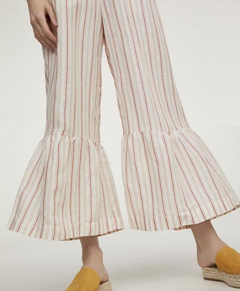 Pantalón Rayas Lino Color: Crudo Talla: M Material: Lino,viscosa,