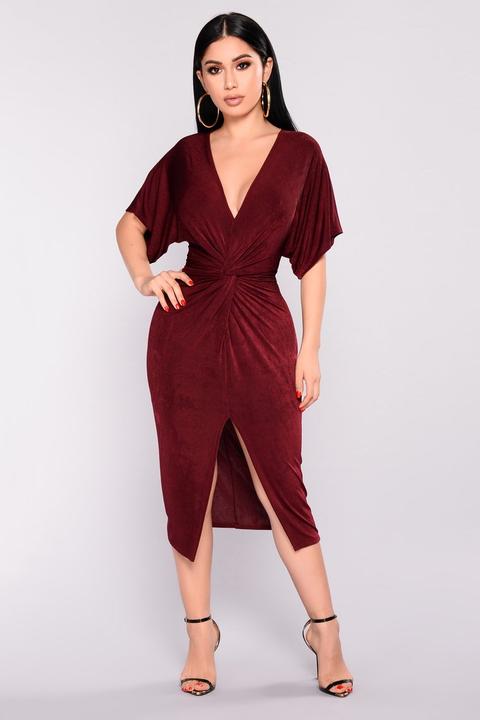 Full Grown Knot Dress - Burgundy