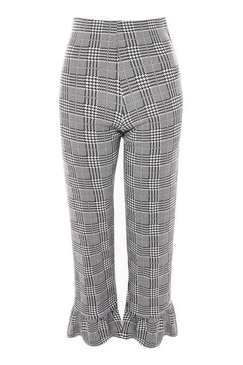 Womens Check Frill Ponte Trousers - Monochrome, Monochrome