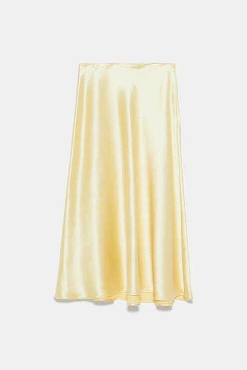 zara yellow silk skirt
