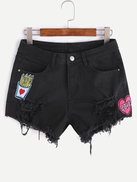 Shorts Dettaglio Di Patch In Denim Nero