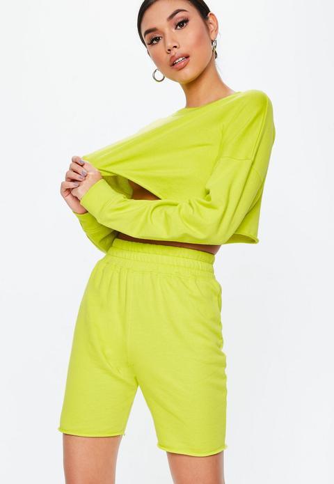 Neon Lime Cropped Sweatshirt Cycling Short Set