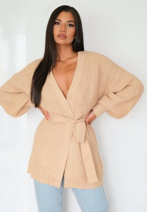 Tall Beige Belted Balloon Sleeve Cardigan, Beige