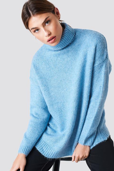 Folded Oversized Knitted Sweater Light Blue