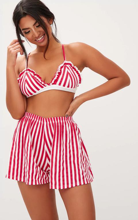 Red Striped Bralet And Short Set, Red