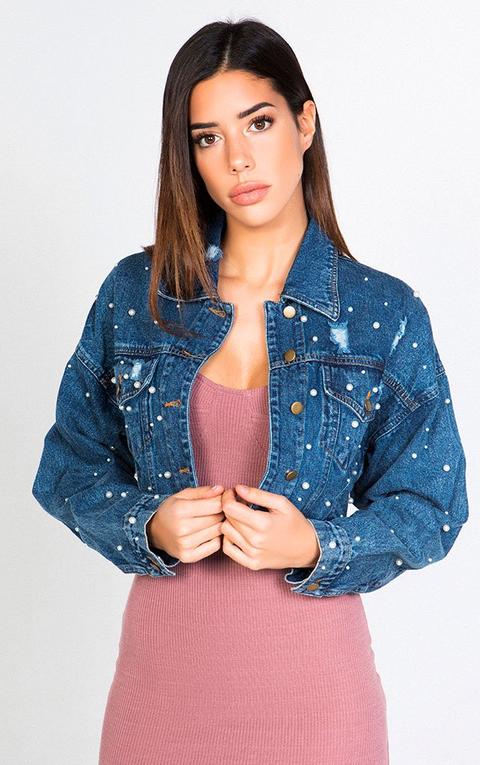 Embellished Denim Distressed Jacket