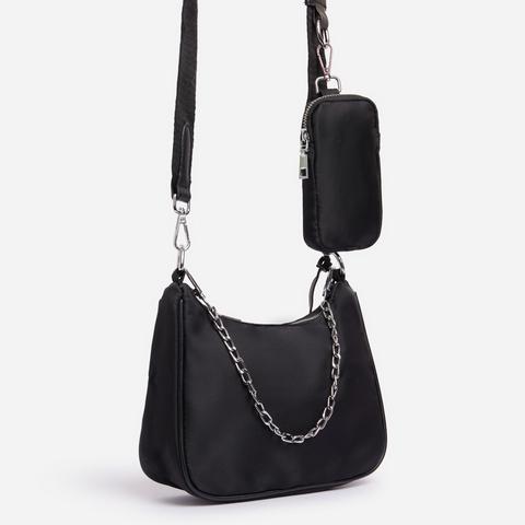 Melody Purse Detail Cross Body Bag In Black Nylon,, Black