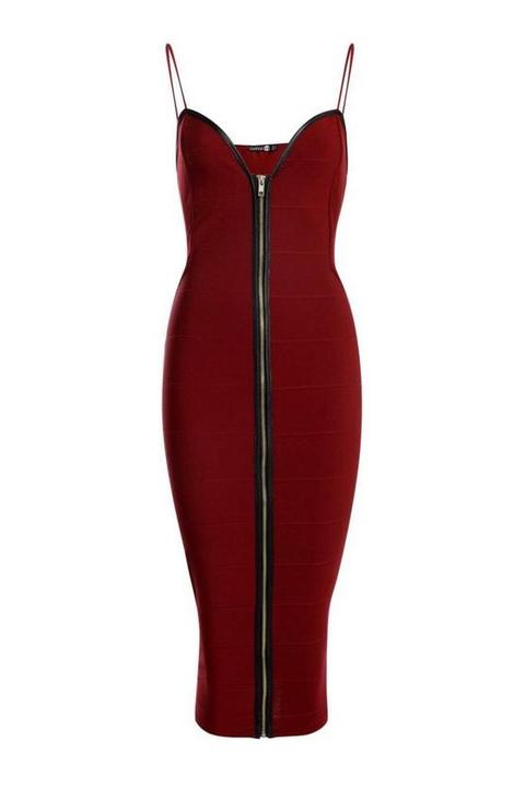 bandage zip through midi bodycon dress