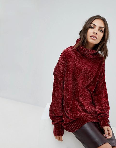 River Island - Maglione Oversize In Ciniglia - Rosso