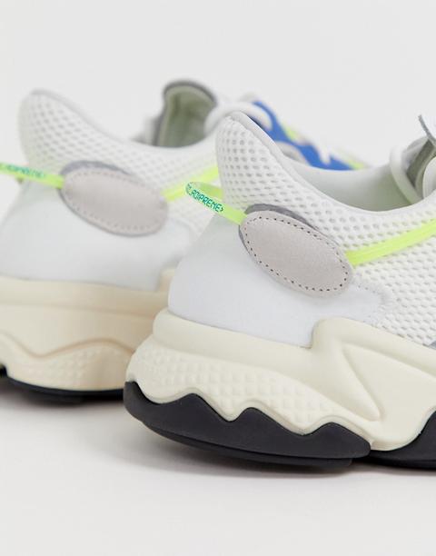 adidas originals ozweego trainers in white with multi 3 stripes