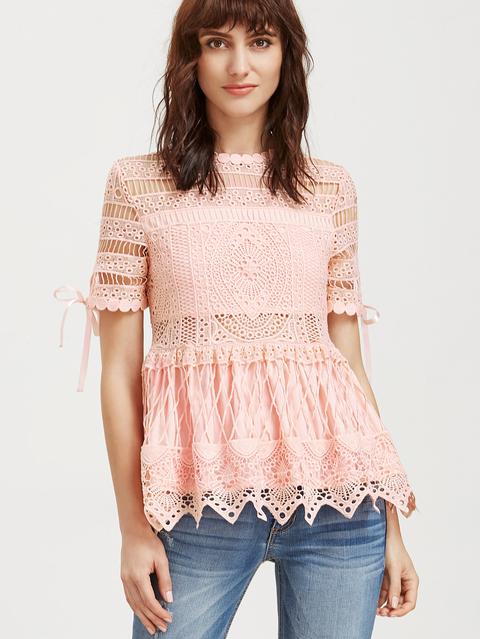 Hollow Out Embroidered Lace Peplum Top