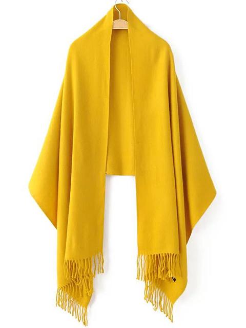 Yellow Fringe Hem Plain Scarf