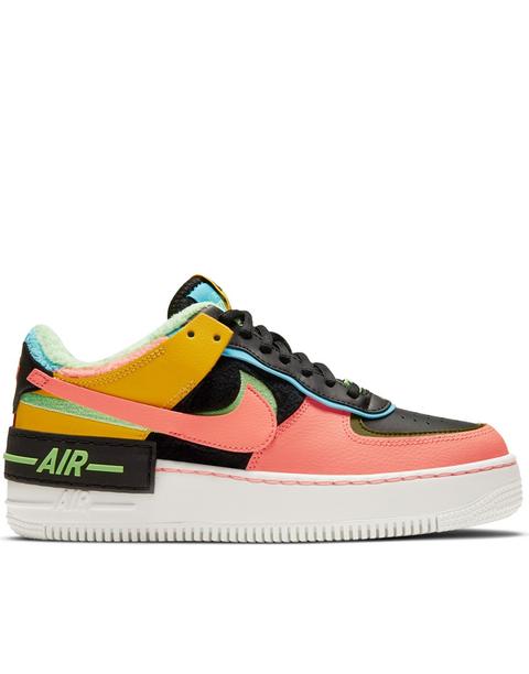 Nike Air Force 1 Shadow Trainers With Faux Fur In Black And Fluro-multi