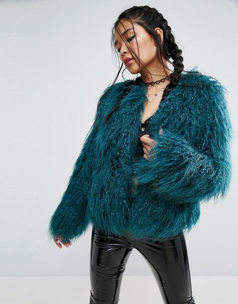 Asos - Giacca In Pelliccia Sintetica In Stile Mongolo - Blu