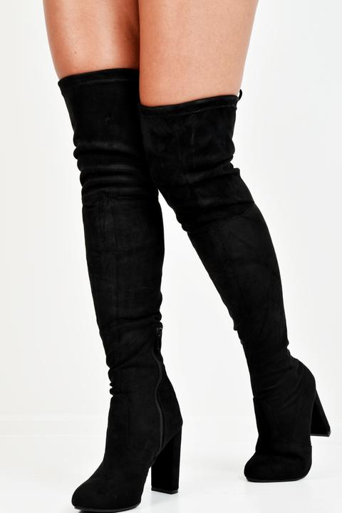 below the knee black suede boots