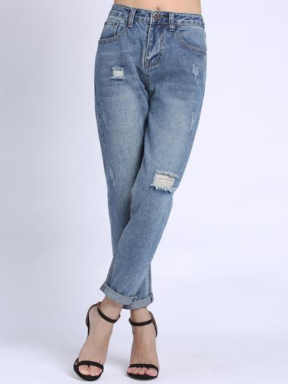 Pantaloni Strappati In Denim Blu