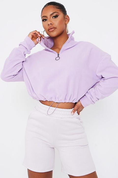 Lilac Micro Fleece Zip Half Zip Toggle Hem Sweatshirt , Purple