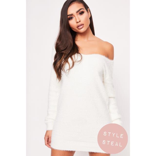 white off the shoulder jumper dress