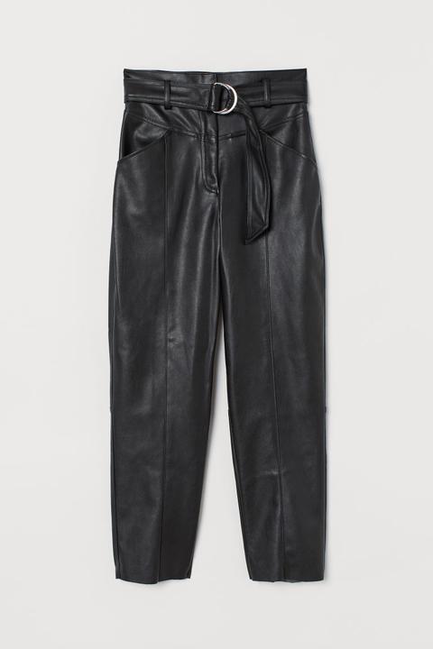 Pantalón En Piel Sintética - Negro