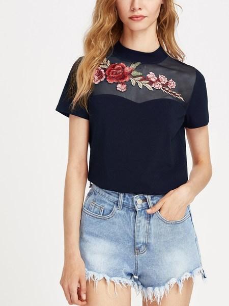 T-shirt Con Applique Di Fiore Ricamato