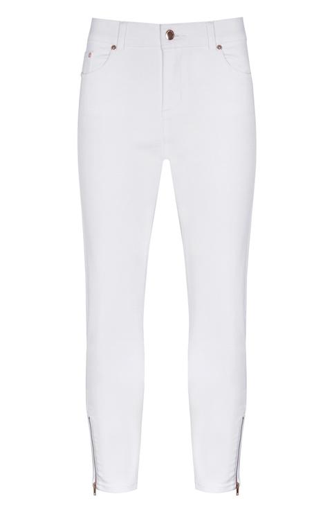 Jeans Tobilleros Blancos Con Cremalleras