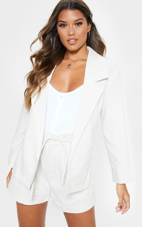 Stone Linen Oversized Woven Blazer, White