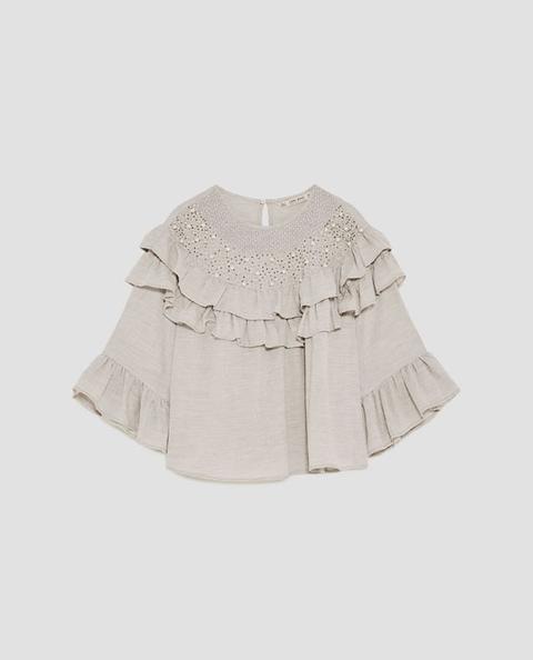 Ruffled Top With Faux Pearls