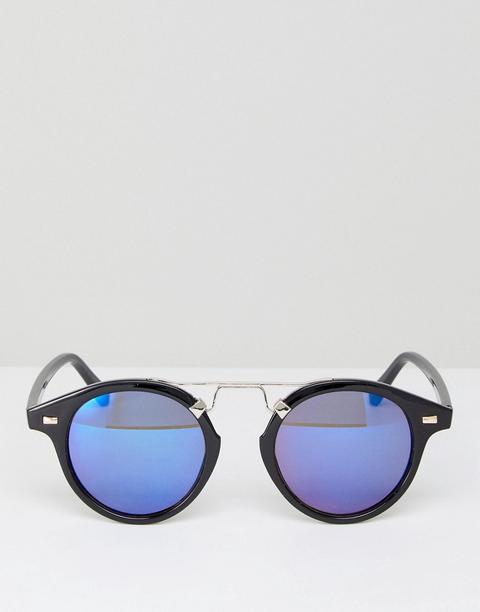 Gafas De Sol Con Montura Redonda Y Lentes De Espejo Azules De 7x