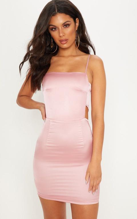 Rose Satin Cut Out Side Bodycon Dress