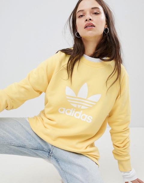 Sudadera Extragrande Amarilla Con Trifolio De Adidas Originals