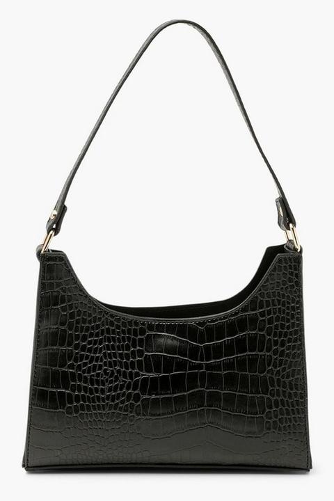 Womens Croc Structured Shoulder Bag - Black - One Size, Black