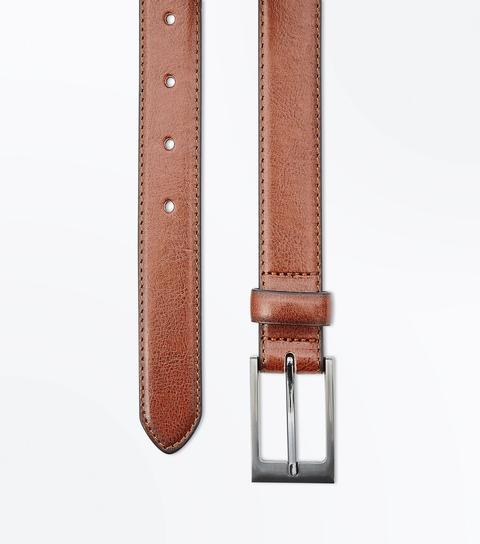 Men's Tan Leather-look Formal Belt New Look