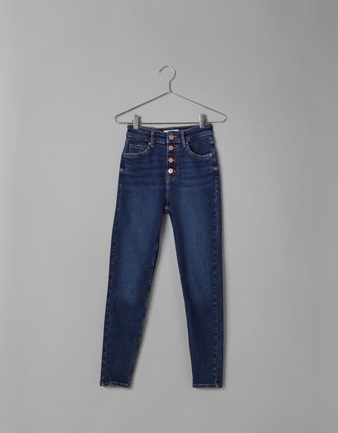 Jeans Skinny High Rise Con Bottoni