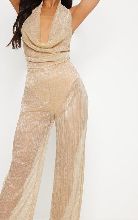 Gold Metallic Cowl Neck Jumpsuit