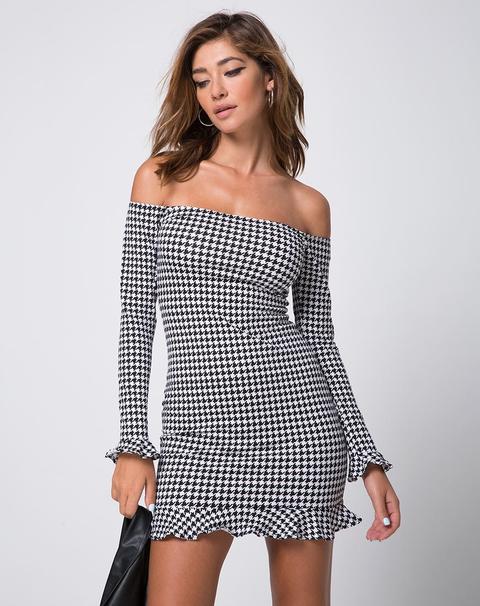 Jazzie Off The Shoulder Dress In Dogtooth